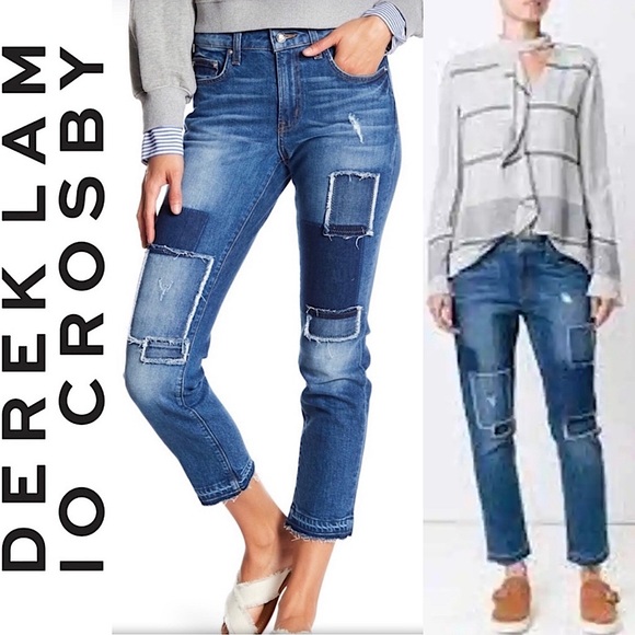 10 Crosby Derek Lam Denim - Derek Lam 10 Crosby Mila Mid Rise Girlfriend Patchwork Released Hem Jeans 27